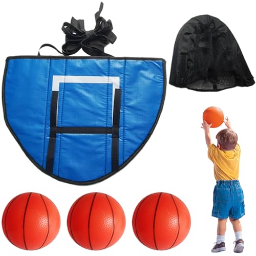 Pesoncarl Trampolin -Basketball -Hoop für Kinder Allgemeiner Basketball -Hoop für Trampolin mit 3 Bällen und Inflator 19x14in -Anhaftung, Sport, Sport von Pesoncarl