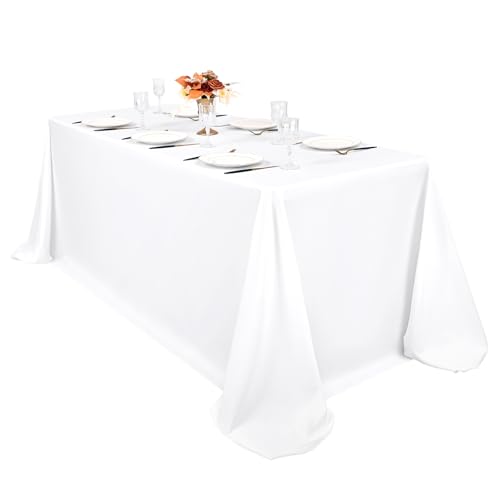 1 Packung Weiße Polyester-Tischdecke, 228 x 332 cm weiße Rechteck Tischdecke, waschbar, Tischdecken aus Polyesterstoff, Tischdecke für Hochzeit, Party, Bankett, Buffet, Urlaub, Abendessen von Pesonlook