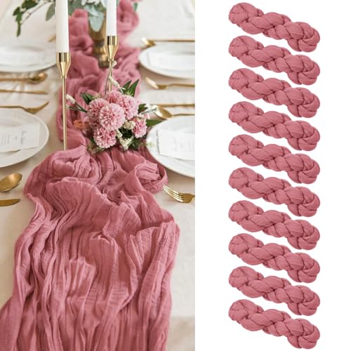 10 Packungen Rosen-Tischläufer, 90 x 300 cm, Gaze-Bobo-Tischläufer, Käsetuchstoff, halbdurchsichtiger Tischläufer für Hochzeitsempfang, rustikale Boho-Hochzeitsparty-Tischdekoration 10 Packungen Rosen-Tischläufer, 90 x 300 cm, Gaze-Bobo-Tischläufer, Käsetuchstoff, halbdurchsichtiger Tischläufer für Hochzeitsempfang, rustikale Boho-Hochzeitsparty-Tischdekoration von Pesonlook