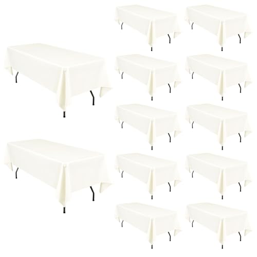 12 Packungen Elfenbeinfarbene Polyester-Tischdecken, 153 x 260cm für 6Fuß/1,8m große rechteckige Tische, waschbare rechteckige Polyester-Tischdecke für Hochzeit, Bankett, Veranstaltung, Party von Pesonlook