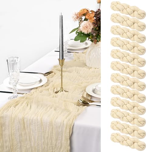 12Pack Käsetuch Tischläufer Beige, rustikale Gaze Tischläufer 90*300CM Käsetuch Tischläufer, Käsetuch Boho Tischläufer für Hochzeit, Party(Beige) von Pesonlook