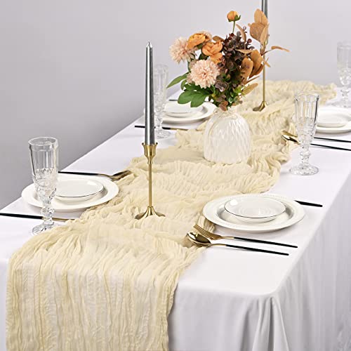 2Pack Käsetuch Tischläufer Beige, rustikaler Gaze Tischläufer 90x 300cm Cheesecloth Gaze Tischläufer, Käsetuch Boho Tischläufer für Hochzeit Party-Dekoration (Beige) von Pesonlook