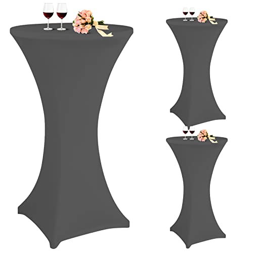 Pesonlook 3er Set Stehtischhusse Stretch für Bistrotische Ø 60-65 cm Elegant, Verstärkung im Fußbereich, 40°C Maschinenwäsche, Stretchhusse für Bistrotische (60 × 110 cm/Dunkelgrau) von Pesonlook