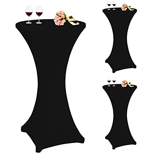 3er-Set Stretch Stehtisch Husse für Bistrotisch Ø 60-65 cm Elegante ,Verstärkung im Fußbereich,40°C Maschinenwäsche ，Stretch-Husse Schwarz Hussen für Stehtische und Bistrotische（60×110cm,Schwarz） von Pesonlook