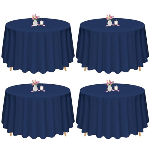 4 Stück Navy Blau Runde Tischdecken 305cm Polyester Stoff Tischdecke Rund Waschbare Tischdecke für Hochzeit Bankett Restaurant Buffet Parteien Garten (Navy Blau) von Pesonlook