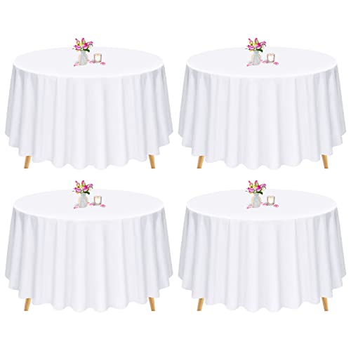 4 Stück weiße runde Tischdecke, 275 cm, runde Tischdecke, weiße Polyester-Tischkleidung, waschbar, runde Tischdecken für Hochzeiten, Bankette oder Restaurants (weiß) von Pesonlook