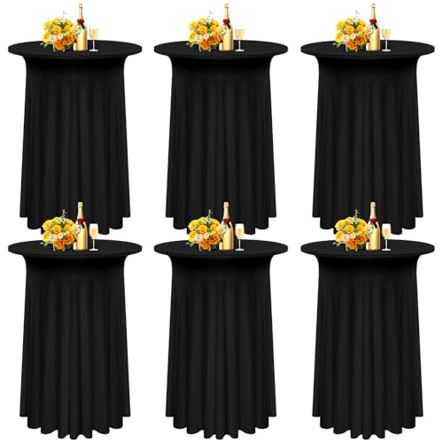 6 Packs Spandex Cocktail Tischdecke mit Röcken 80 x 110cm, schwarzer Stretch Cocktail Tisch für hohen Tisch, Cocktail Runde Tisch Cover für Bar Hochzeit Cocktail Party Banketttisch (schwarz) von Pesonlook