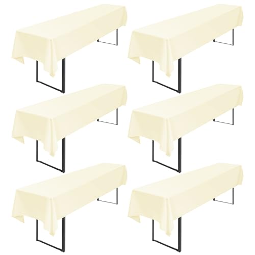 6 Stück Beige Biertischtischdecke, 250 x 100 cm, Biertischhusse Universal für 50 cm und 70 cm Biertisch, Waschbar Polyester Rechteckige Tischdecke für Partys im Freien, Bankette (250 x 100 cm) von Pesonlook