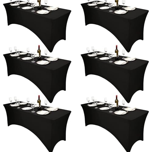 6PCS 6-Fuß Schwarze Tischdecke,Spandex Dehnbare elastische Tischdecke,rechteckige Cocktail-Tischdecke,Enge Schwarze Anti-Falten-Tischdecke,waschbar für Handwerksausstellungen/Hochzeit von Pesonlook