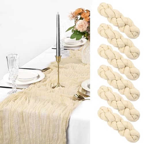 6Pack Beige Käsetuch Tischläufer, rustikale Gaze Tischläufer, 90x 300cm Käsetuch Gaze Tischläufer, Käsetuch, Boho Tischläufer für Hochzeit, Geburtstag, Party (Beige) von Pesonlook