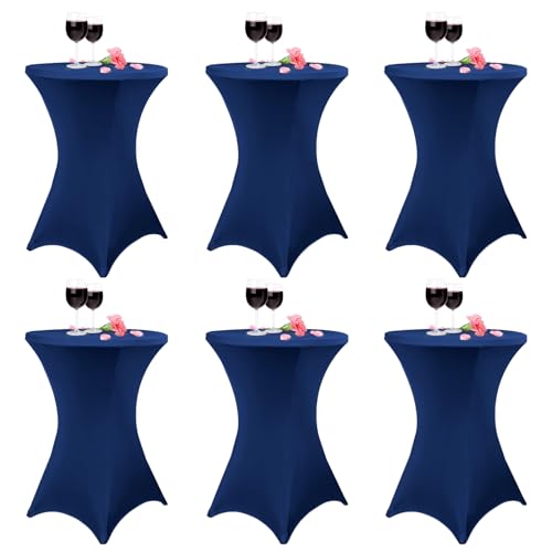 6er-Set Stretch Stehtisch Husse für Bistrotisch Ø 80-85 cm Navy blau, taillierter hoher Tisch, Cocktail-Tischdecke für Bar, Hochzeit, Cocktailparty, Bankett (Navy blau) von Pesonlook