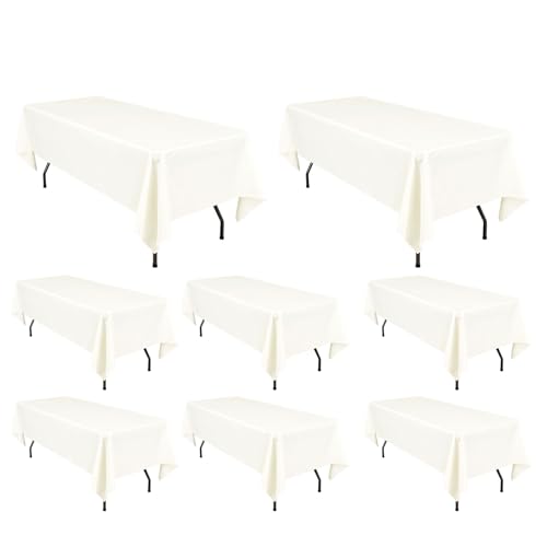 8 Packungen Elfenbein Polyester-Tischdecken, 153 x 320 cm, für 2,4 m große rechteckige Tische, waschbare rechteckige Polyester-Tischdecke, Tischdecke für Hochzeit, Bankett, Veranstaltung, Party von Pesonlook