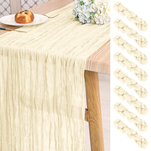 8 Stück Käsetuch Tischläufer Elfenbeinfarben, 3 m Langen Halbschuhen rustikaler Boho-Tischläufer für Hochzeit, Brautdusche, Party, Bankettdekoration (55 x 300 cm) von Pesonlook