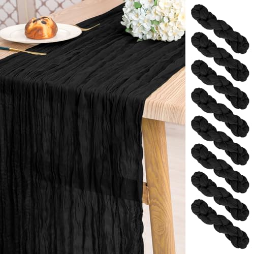 8 Stück Käsetuch Tischläufer-Schwarz, 3 m langes Halbschatz-Rustikal-Boho-Tischläufer für Hochzeit, Brautdusche, Party, Bankettdekoration (55 x 300 cm) von Pesonlook