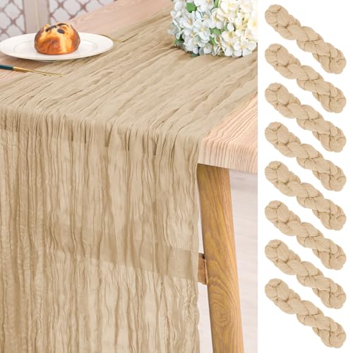 8 Stück Käsetuch Tischläufer Staubblau, Beige,3 m lang, rustikale Gaze Boho-Stil Hochzeits Seihtuch Tischläufer, 55 x 300 cm, für Hochzeit, Brautparty, Party, Bankett von Pesonlook