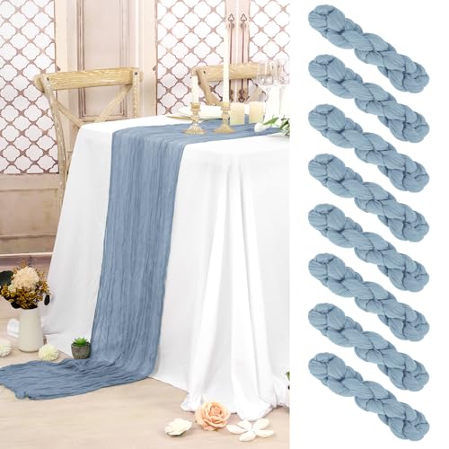 8 Stück Käsetuch Tischläufer Staubblau,90 x 300 cm Rustikaler Gaze Stoff Boho Seihtuch-Tischläufer lang Cheesecloth Tischläufer Hochzeit Tischdecke für Hochzeit, Party, Bankett Dekoration von Pesonlook