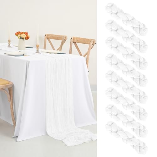 8 Stück Käsetuch Tischläufer Weiß ,Hochzeit Tischläufer 90 x 300 cm Boho Seihtuch-Tischläufer, Rustikale Gaze Käsetuch Tischläufer für Hochzeit, Party, Bankett-Dekoration (8 Stück-Weiß) von Pesonlook