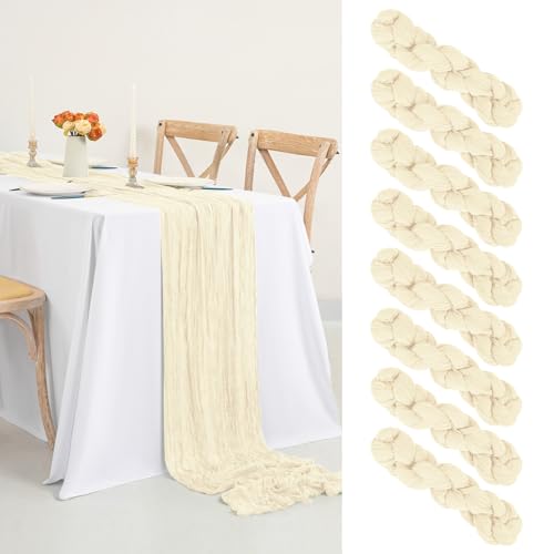 8 Stück Seihtuch Tischläufer Beige,Käsetuch Tischläufer Hochzeit Tischläufer 90 x 300 cm Boho Rustikale Gaze Käsetuch Tischläufer für Hochzeit, Party, Bankett-Dekoration (8 Stück-Beige) von Pesonlook