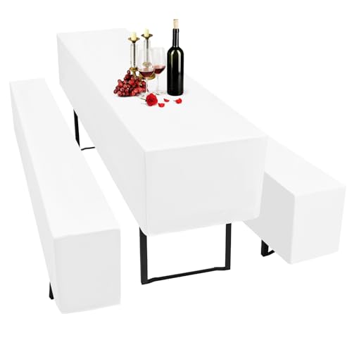 Pesonlook 1 Packung 3er-Set Weißes Biertischhussen und Bankhussen-Set, Biertisch- und Bankhussen für 70 cm Tischbreite, Bierbankhussen, Bierzeltgarnitur 220 x 70 x 35 cm, für Bankette im Freien(weiß) von Pesonlook