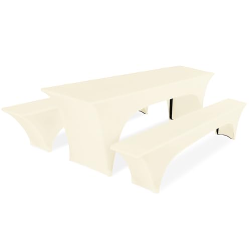 Pesonlook 1er-Set Biertischhusse, Beige Stretch-Biertisch- und Bankgarniturhusse für 50 cm Tischbreite, Bierbankhusse 220 x 50 x 70 cm für Bankett-Außenmöbel-Schonbezüge von Pesonlook