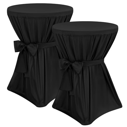 Pesonlook 2er-Pack Premium stehtisch hussen, Schwarze Stehtischhusse, blickdichter Durchmesser 80 cm, rutschfest und waschbar bei 40 °C, Stehtischhusse mit Band, Stehtischhusse für Stehtisch von Pesonlook