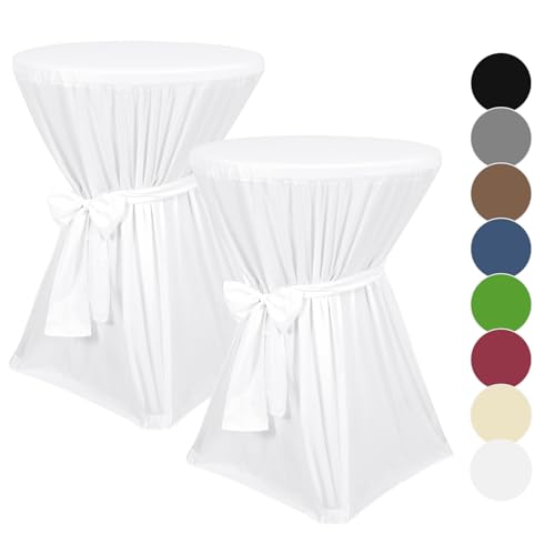 Pesonlook 2er-Pack Premium stehtisch hussen, weiße Stehtischhusse, blickdichter Durchmesser 60 cm, rutschfest, bügelfrei & waschbar bei 40 °C, Stehtischhusse mit Band, Stehtischhusse für Stehtisch von Pesonlook