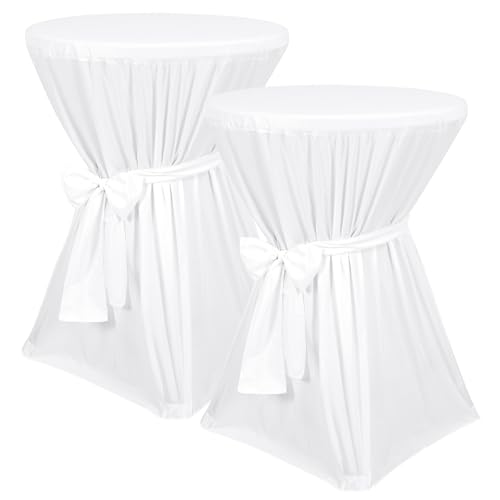 Pesonlook 2er-Pack Premium stehtisch hussen, weiße Stehtischhusse, blickdichter Durchmesser 80cm, rutschfest und waschbar bei 40 °C, Stehtischhusse mit Band, Stehtischhusse für Stehtisch von Pesonlook