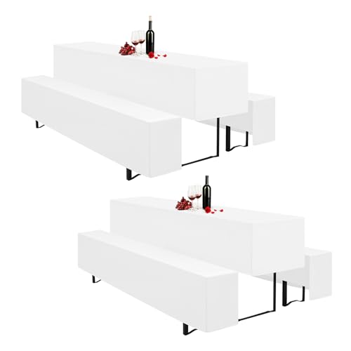 Pesonlook 2er Packung 3er Set Biertischhussen und Bankhussen, 2 weiß Biertisch und 4 weiß Bankhussen Set für 220 x 50cm Tischbreite, Bierbankhussen Bierzeltgarnitur für Bankette im Freien (weiß) von Pesonlook