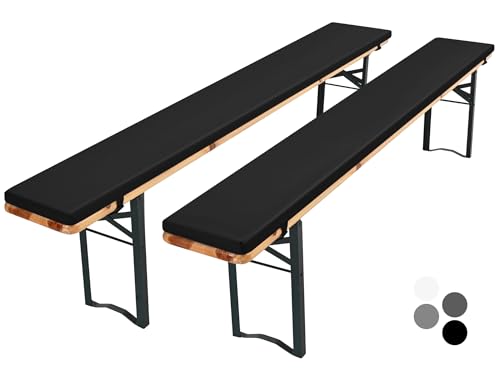 Pesonlook 2er Pack Bierbankauflagen gepolstert für Bierzeltgarnitur, Bankauflage mit Reißverschluss, 220 x 25 x 3 cm, gepolsterte Bierbankauflagen für Biertisch und Party (schwarz, wasserabweisend) von Pesonlook