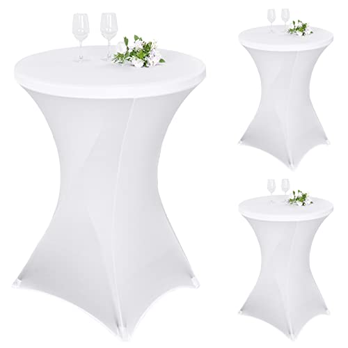 3er-Set Stretch Stehtisch Husse für Bistrotisch Ø 80-85 cm Elegante,Verstärkung im Fußbereich,40°C Maschinenwäsche ，Stretch-Husse Weiß Hussen für Stehtische und Bistrotische（80×110cm,Weiß） von Pesonlook