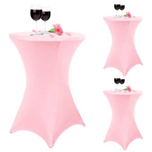 Pesonlook 3er-Set Stretch Stehtisch Husse für Bistrotisch Ø 80-85 cm Elegante,Verstärkung im Fußbereich,Stretch-Husse Rosa Hussen für Stehtische und Bistrotische（80×110cm,Rosa von Pesonlook