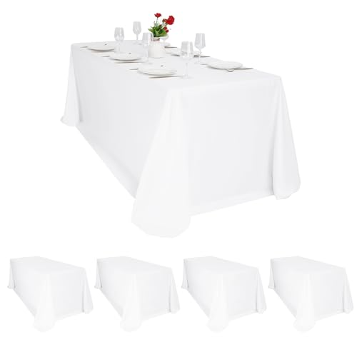 Pesonlook 4 Stück Weiße Rechteck Tischdecke 229×396cm Tischtuchpolyester, weiße Tischdecken für wasserdichtes fleckbeständiges waschbarer Rechtecktischabdeckung in Volumen für Hochzeitsfeierbuffet Pesonlook 4 Stück Weiße Rechteck Tischdecke 229×396cm Tischtuchpolyester, weiße Tischdecken für wasserdichtes fleckbeständiges waschbarer Rechtecktischabdeckung in Volumen für Hochzeitsfeierbuffet von Pesonlook