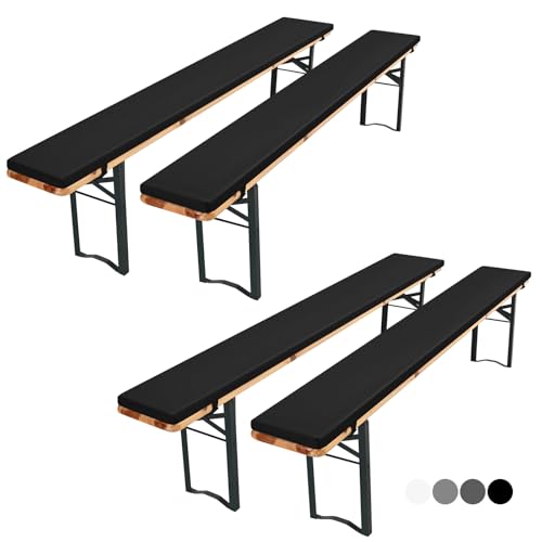 Pesonlook 4er Set Bierbankauflage für Bierzeltgarnitur Bankauflage mit Reißverschluss 220x25x3cm waschbar Bierbankauflagen Polsterauflage für Biertisch und Partyzelt Set (Schwarz, wasserabweisend) von Pesonlook