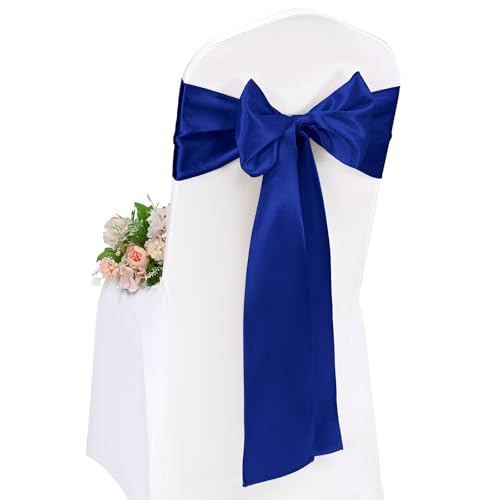 Pesonlook 50 Stück Königsblau Satin Stuhlschärpen Stuhl Dekorative Schleife Entworfene 17 x 275 cm Stuhlschärpen Schleife Krawattenband für Hochzeit Party Hoteldekoration (Königsblau) von Pesonlook