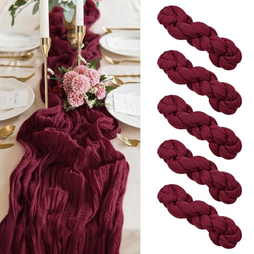 Pesonlook 5er-Pack Burgunderroter Käsetuch-Tischläufer, 3 m, Rustikaler Gaze-Boho-Tischläufer, Halbdurchsichtiger Käsetuchstoff für Hochzeit, Brautparty, Party Pesonlook 5er-Pack Burgunderroter Käsetuch-Tischläufer, 3 m, Rustikaler Gaze-Boho-Tischläufer, Halbdurchsichtiger Käsetuchstoff für Hochzeit, Brautparty, Party von Pesonlook