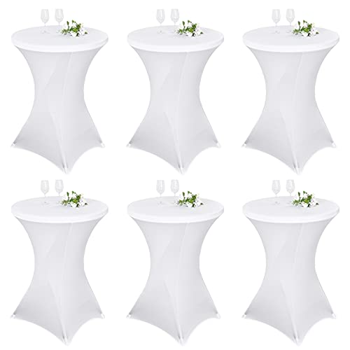 Pesonlook 6er-Set Stretch Stehtisch Husse für Bistrotisch Ø 80-85 cm Elegante,Verstärkung im Fußbereich,40°C Maschinenwäsche ，Stretch-Husse Weiß Hussen für Stehtische und Bistrotische（80×110cm,Weiß von Pesonlook