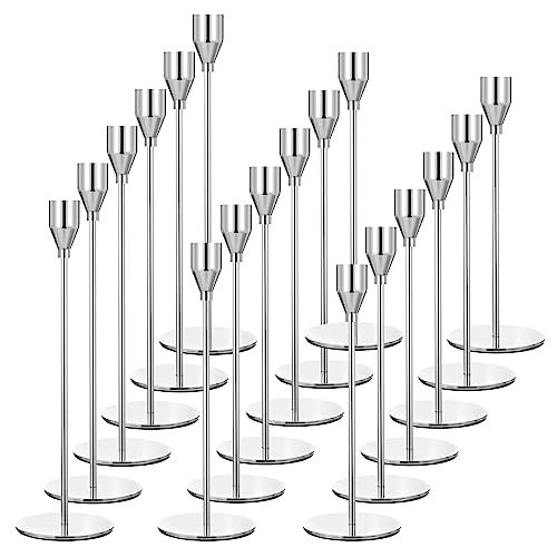 Set mit 18 silbernen Kerzenhaltern, Kerzenhalter aus Metall, hoher Kerzenständer für Spitzkerzen, Kerzenhalter für 3/4 Zoll Dicke Kerzen für Hochzeit, Wohnzimmer, Esszimmer (Silber) von Pesonlook