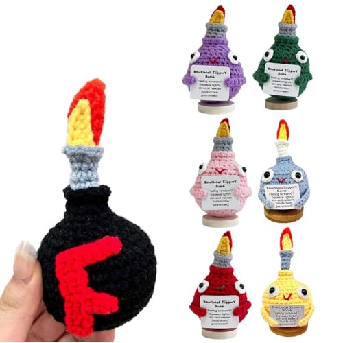 Handgefertigter Häkel-Bomb mit Sockel, emotionale Unterstützungsbombe mit positiver Karte, gestrickte Bombe, Spielzeug, Häkel-Schreibtischspielzeug, Stressabbau-Bombe, Spielzeug für Freunde, Zuhause, von Pessrrtewg