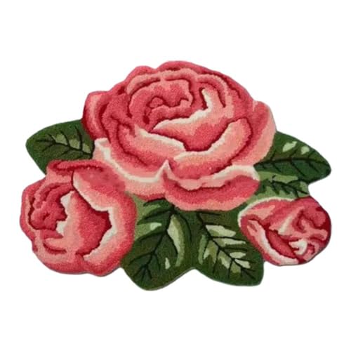 Pessrrtewg Teppich in Rosenform, rote Rose, Badematte, rutschfest, saugfähig, weich, Badematte von Pessrrtewg