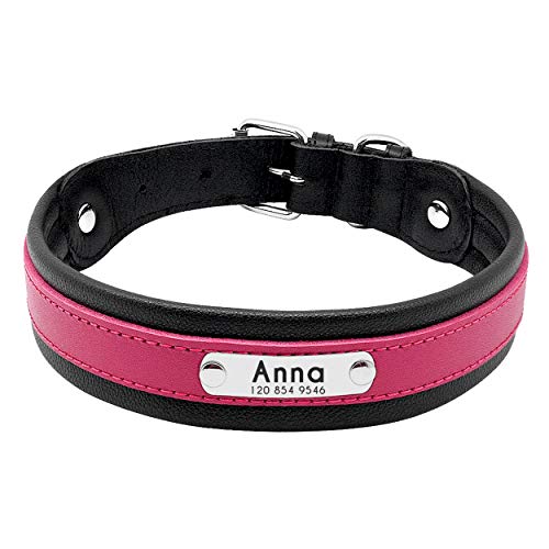 Pet Artist Hundehalsband aus Leder, mit Namensschild, personalisierbar, für große Hunde, Größe M/L/XL in Schwarz, Blau, Braun, Hot Pink, Rot und Lila von PET ARTIST