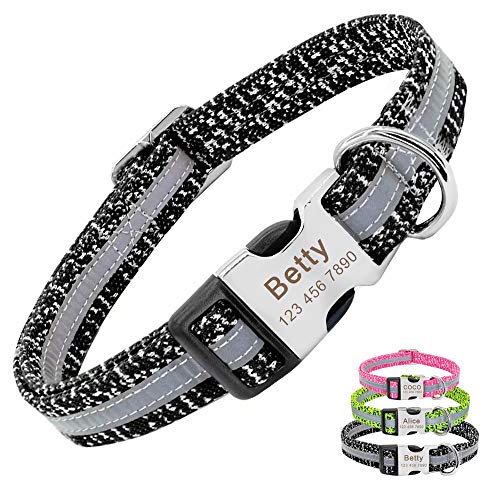 PET Artist Anpassbares Hundehalsband reflektierender Name graviertes Hundehalsband Französische Bulldogge, Mops, Pudel, Boxer, Deutscher Schäferhund,Grau, S (21,6–39,9 cm) von PET ARTIST