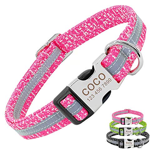 PET Artist Anpassbares Hundehalsband reflektierender Name graviertes Hundehalsband Französische Bulldogge, Mops, Pudel, Boxer, Deutscher Schäferhund,Pink, S (21,6-39,9 cm) von PET ARTIST