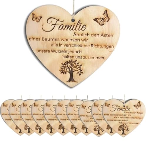 10er Pack Familie Herzschild Dekoschild Herzschild Holzherz Holzschild 10 x 10 cm Geschenk für die Familie Spruch Geschenk Holzgeschenk Ein Geschenk für die Familie von Pet-Jos