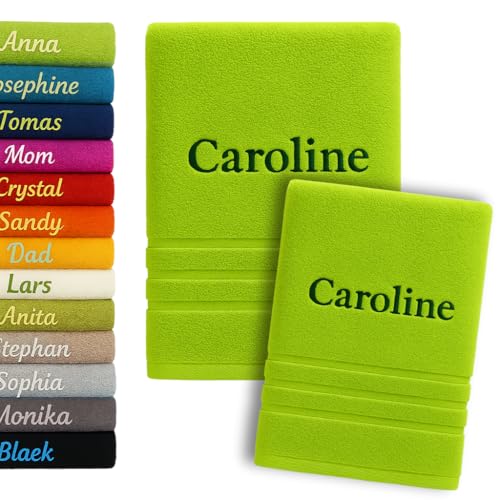 2er Pack Personalisiertes Handtuch und Badetuch mit Namen 2er Pack Schön gestickter Name Handbadetuch 100% Baumwollhandtuch 50 x 100 cm + 140 x 70 cm Personalized Custom Towel with Name (Grün) von Pet-Jos