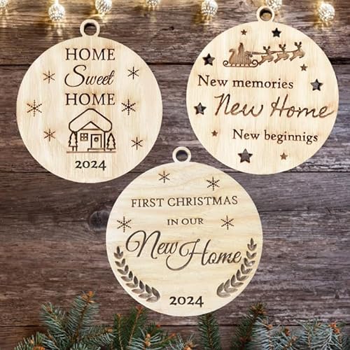 3 Stück Unser Erstes Weihnachten in neuen Zuhause Weihnachtsbaumschmuck Weihnachtsdeko aus Holz Weihnachtsbaum Deko Weihnachtsdekoration Ornament Holz Christbaumschmuck von Pet-Jos