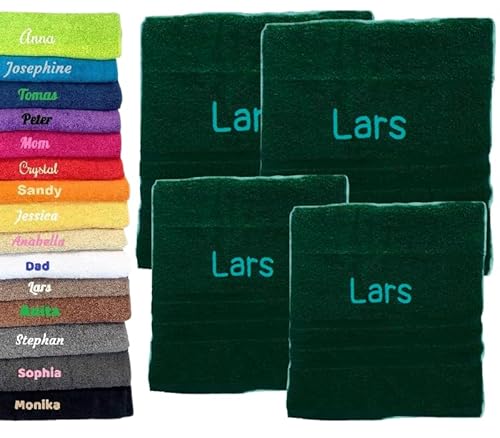 4er Pack Personalisiertes Handtuch und Badetuch mit Namen Schön gestickter Name Handbadetuch 100% Baumwollhandtuch 2X (50 x 100 cm) + 2X (140 x 70 cm) Personalized Custom Towel with Name (Grün) von Pet-Jos