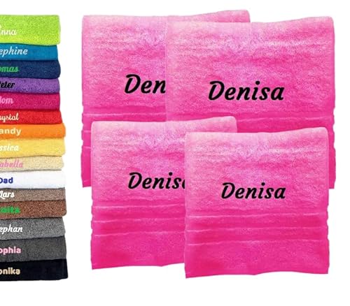 4er Pack Personalisiertes Handtuch und Badetuch mit Namen Schön gestickter Name Handbadetuch 100% Baumwollhandtuch 2X (50 x 100 cm) + 2X (140 x 70 cm) Personalized Custom Towel with Name (Rosa) von Pet-Jos