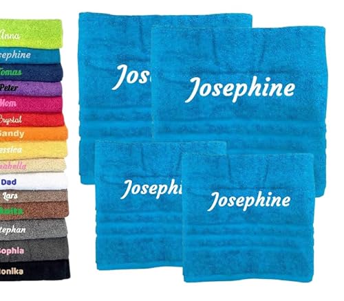 4er Pack Personalisiertes Handtuch und Badetuch mit Namen Schön gestickter Name Handbadetuch 100% Baumwollhandtuch 2X (50 x 100 cm) + 2X (140 x 70 cm) Personalized Custom Towel with Name (Türkis) von Pet-Jos