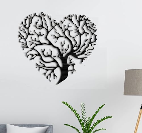 Baum des Lebens Wanddeko Baum Herz Wanddekoration Deko mehr Farben Tree of Life Wooden Wall Decoration Family Wall Art Geometrische Ornamente Minimalistische Wandkunst Hängende Dekoration (Black) von Pet-Jos