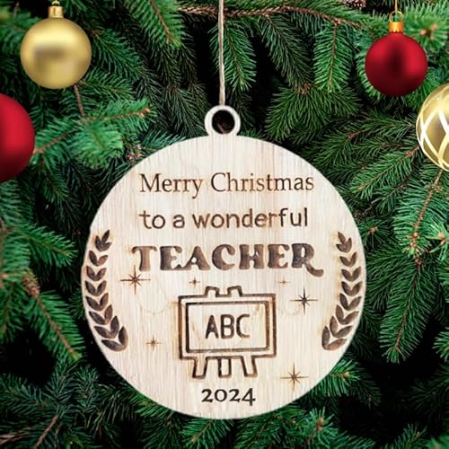 Best Teacher Ever Christbaumschmuck Lehrer Lehrer Beruf Holz Baum Ornament Graviert Weihnachtskugel Geschenkkarte Einsatz für Familie und Freunde von Pet-Jos